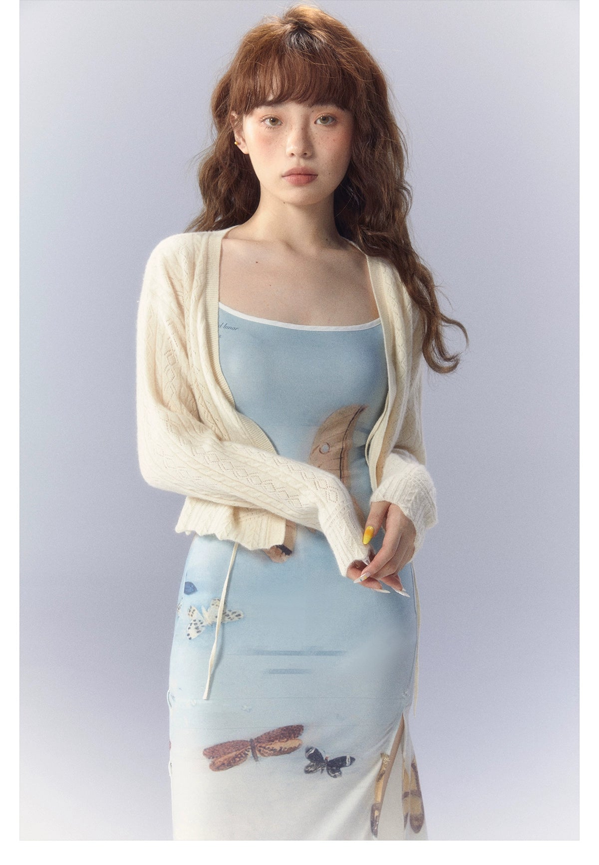 [スポット] サンセットパークサンセットパークオリジナルグラデーションバタフライプリントニットスリップワンピースドレス