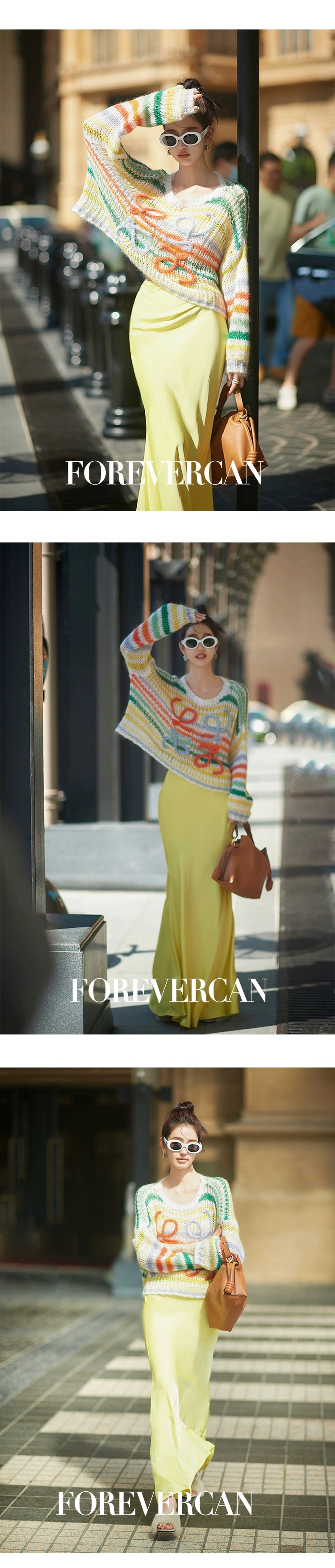 フォーエバーカンレディース春新しいレインボーパレットトップ気質有名人スタイル手作り多用途ニットウェア