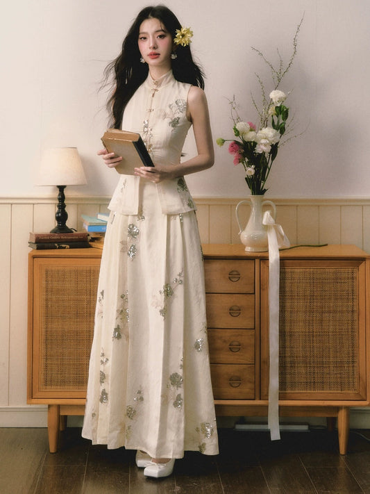 Sequined Embroidered Chinese Stand Collar Tops