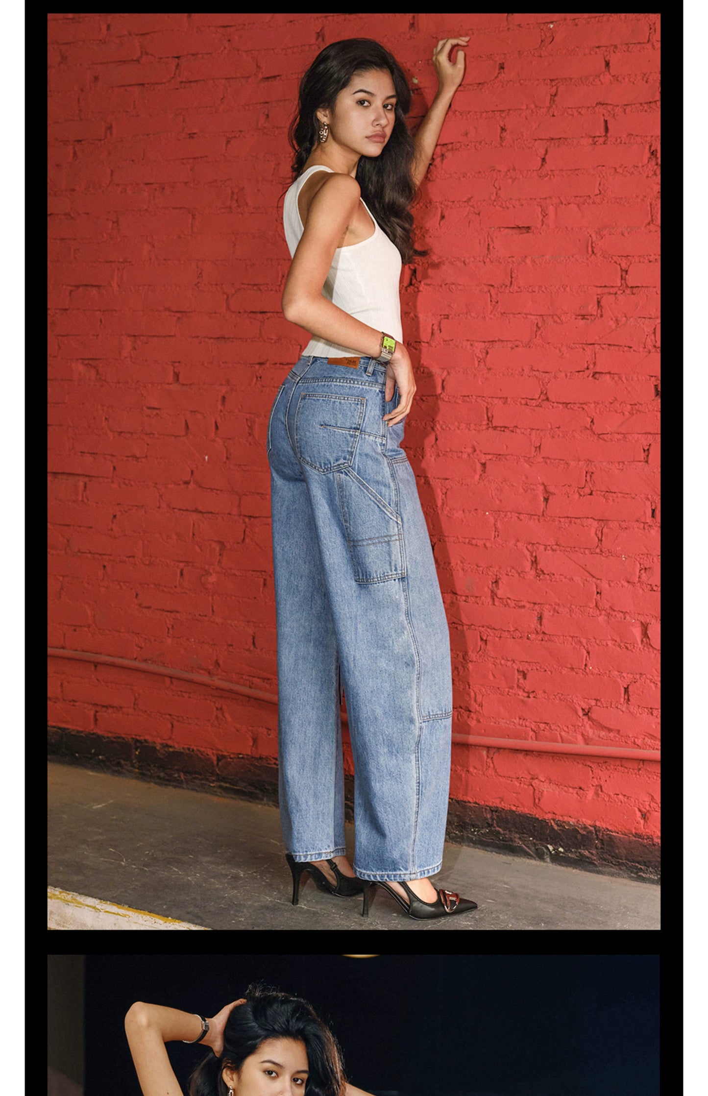 TR彼女のホットマチェーテパンツウォッシュドブルーデニムパンツワイドレッグカジュアルスポーツカットラスパンツ