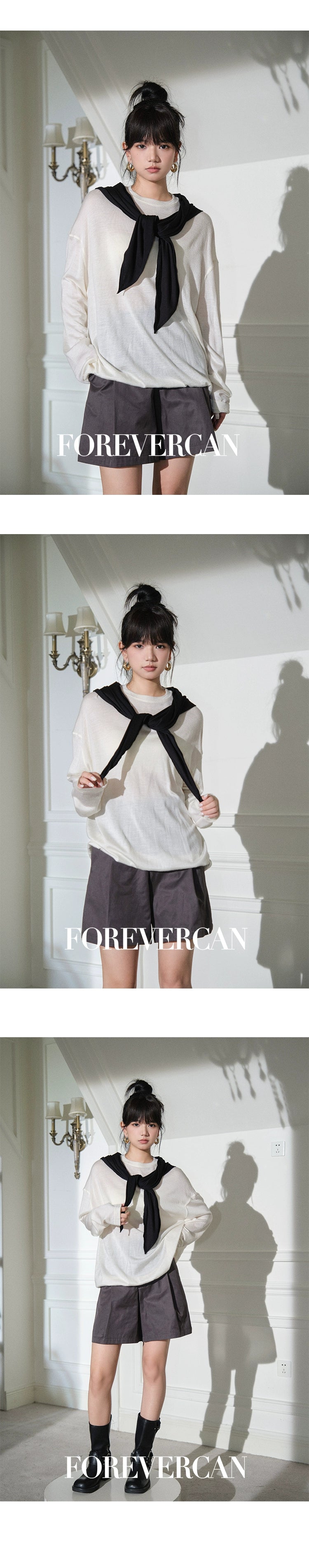 フォーエバーカン レディース 2024 ニュー シティ ウォーク ミニマリストで用途の広いメリノウール ニット長袖トップス