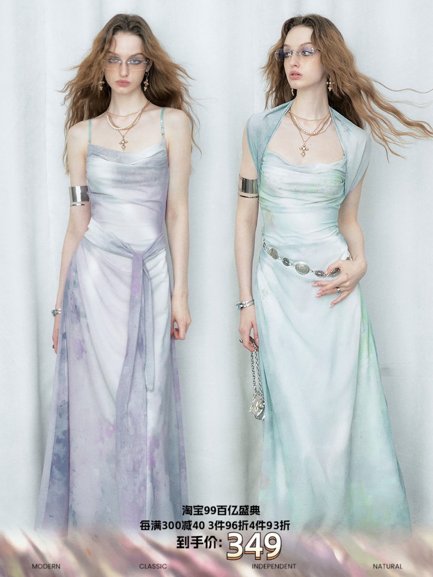 [スポット] OfAkiva "Tsukitani"インクプリントシフォンドレスレディース夏ノースリーブサンドレス