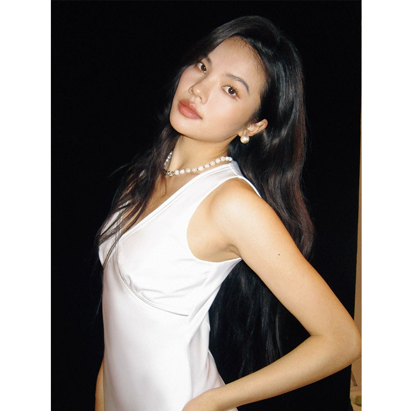 TR彼女のホットホワイトの恋人サテンノースリーブの恋人のネックライン締めウエストスリムな軽いウェディングドレス