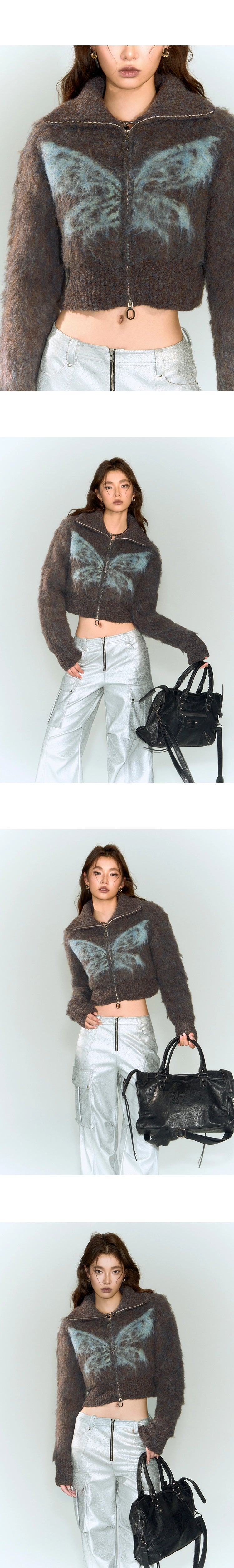 [スポット] OfAkiva「幻想を待ちながら」フープヤーンバタフライタートルネックニットショートコート冬季女性用