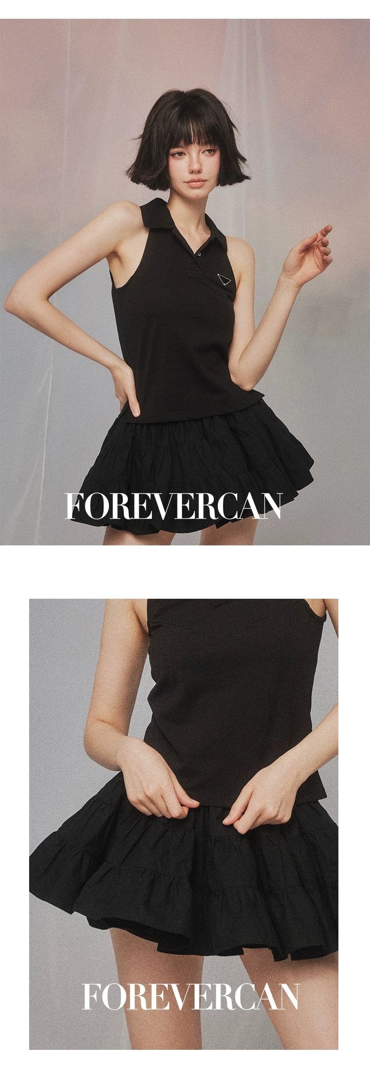 フォーエバーカンレディースサマー2024ニューブラックチャオケルリデザインセンス多用途ふわふわケーキスカート