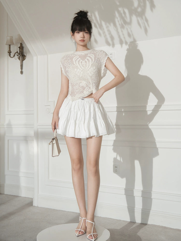 フォーエバーカン レディース サマー 2024 新作 「クリームホワイト」縦型カット ケーキスカート キュロット