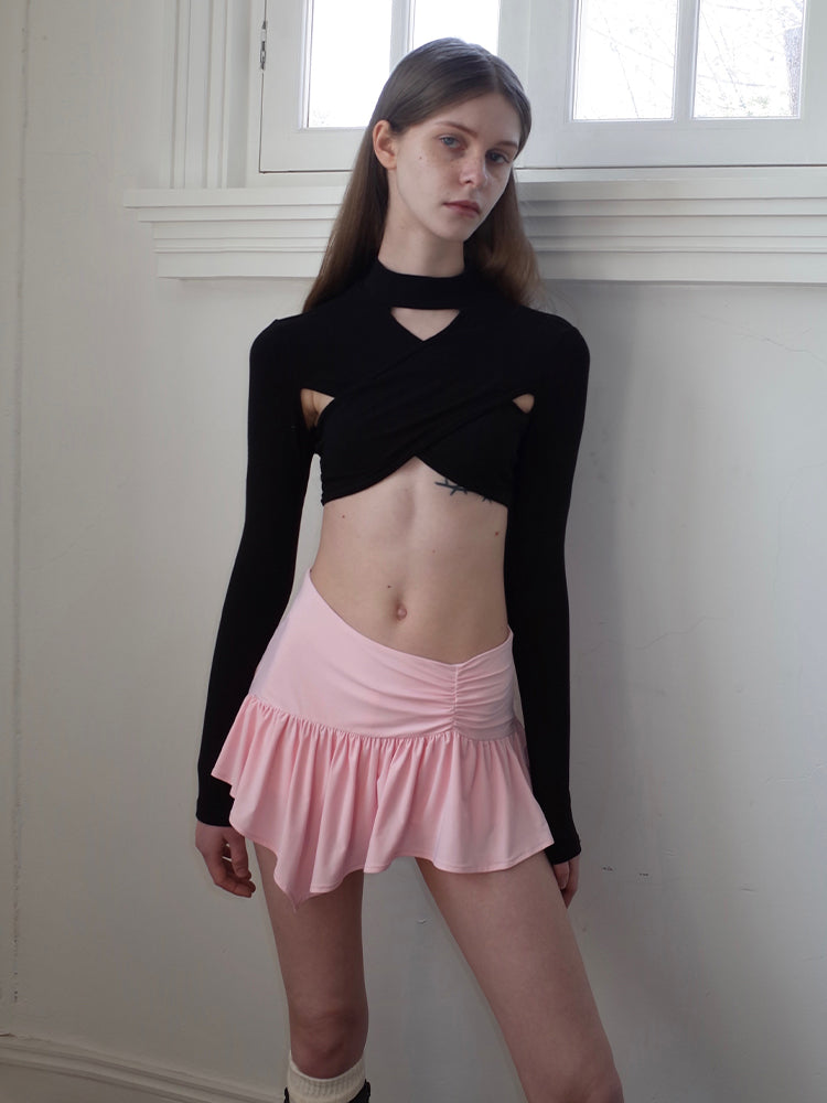 SansFrontieres「Barbie Pink Skirt」ピンクピンチプリーツアシンメトリースカート