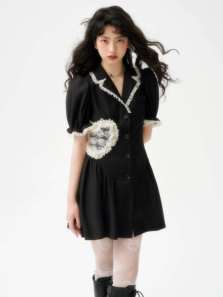 サンセットパークオリジナル中空ハートデザインブラックスーツドレスはスリムな気質を持っています