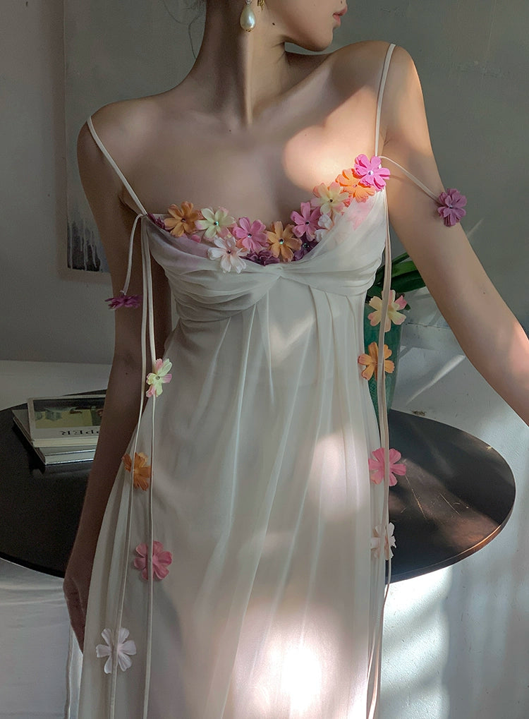 シャオリは霧の中の花、アセテートのスリップドレス、春と夏、ハイエンドの絶妙なリゾートの妖精の糸のスカートを見ました