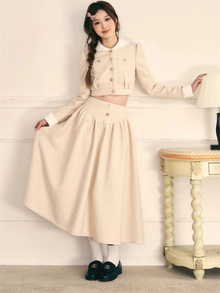 Small fragrance gold button long skirt