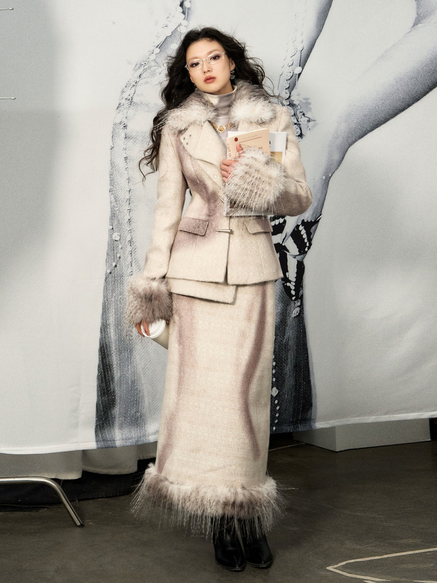 [スポット] OfAkiva「スタイリングセレブリティ」プリントウールファッションスーツ、レディースウィンタースーツスカートセット