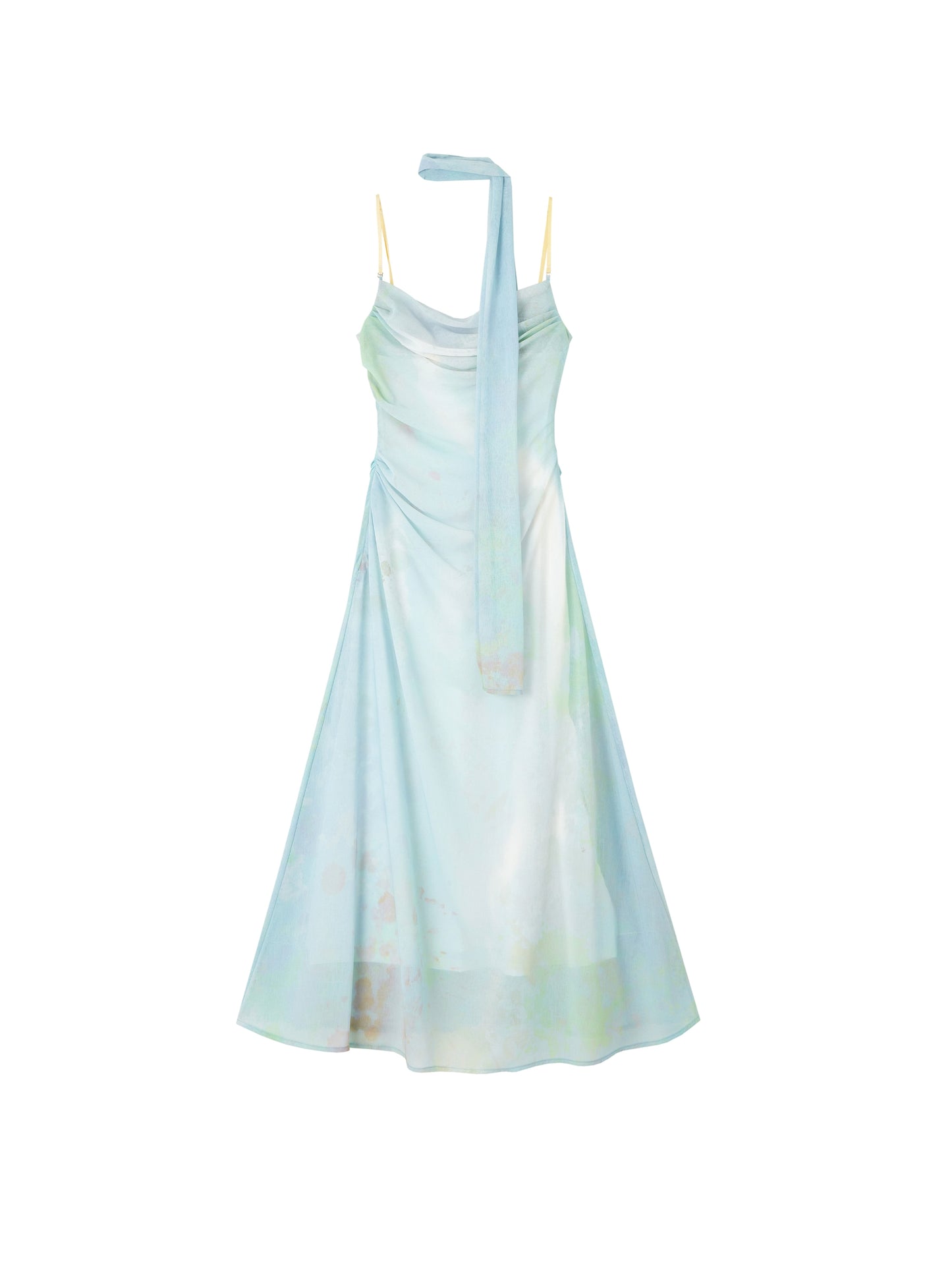 [スポット] OfAkiva "Tsukitani"インクプリントシフォンドレスレディース夏ノースリーブサンドレス