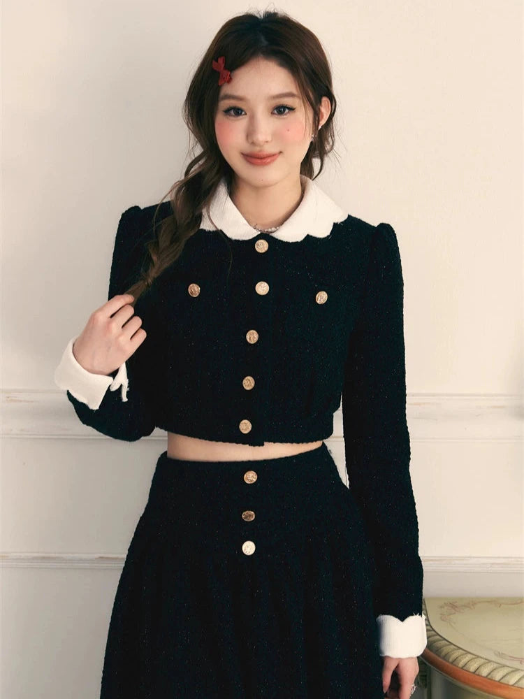 Small Fragrance Suit Gold Button Short Jacket