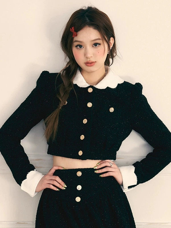 Small Fragrance Suit Gold Button Short Jacket