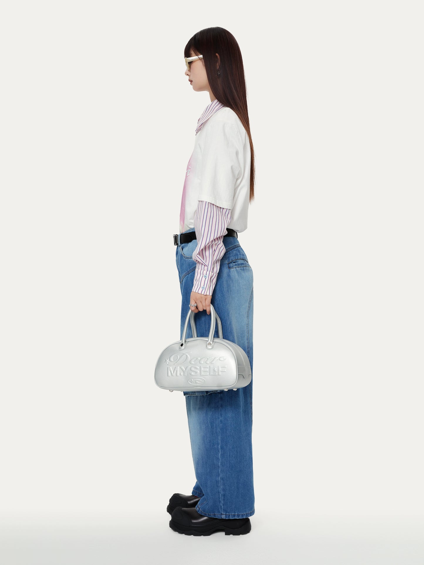 YOSHUYUKI「バーストスウィートハート」オリジナルピンクハートプリントオーバーサイズTシャツカジュアル半袖トップス