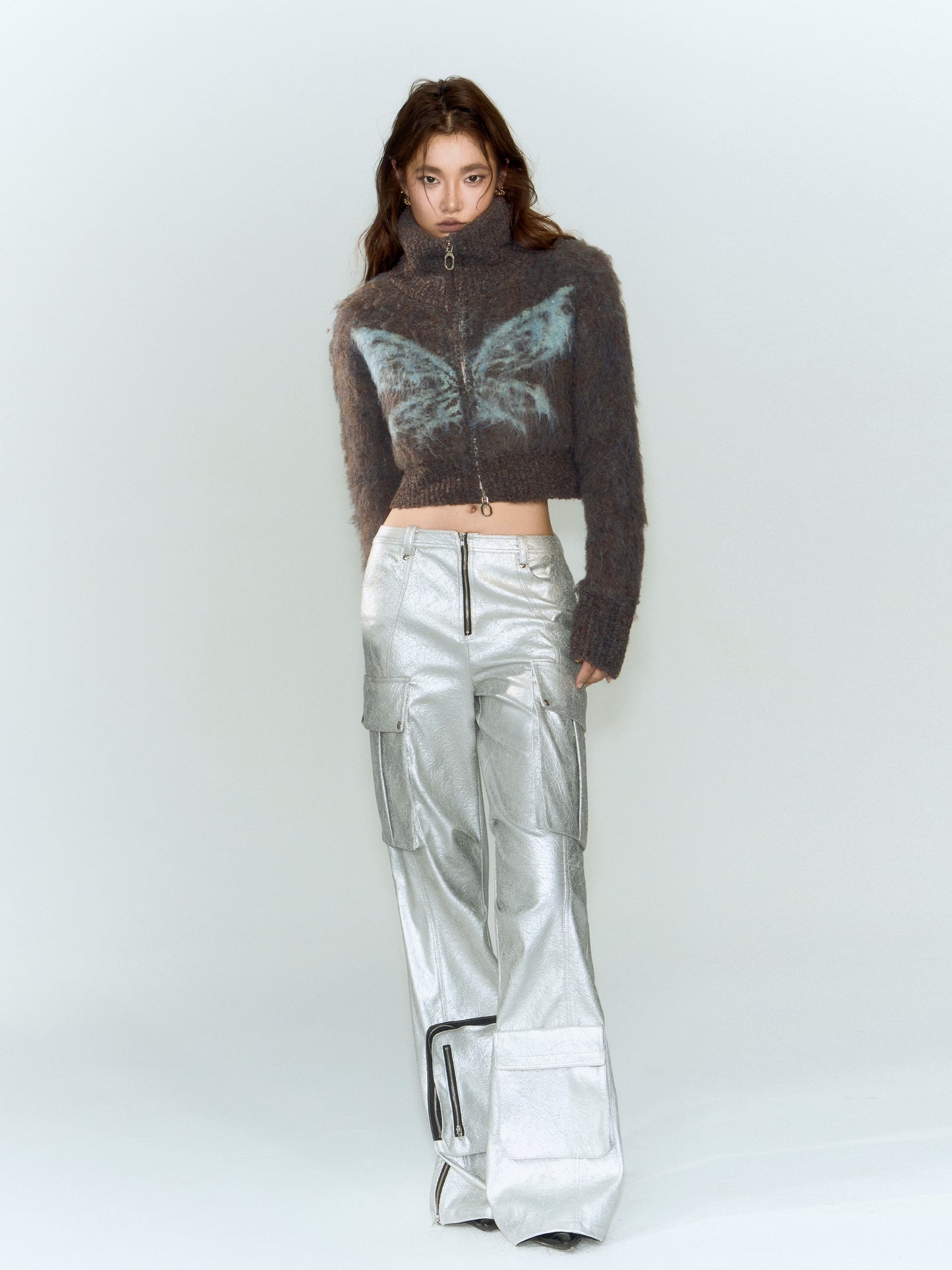 [スポット] OfAkiva「幻想を待ちながら」フープヤーンバタフライタートルネックニットショートコート冬季女性用