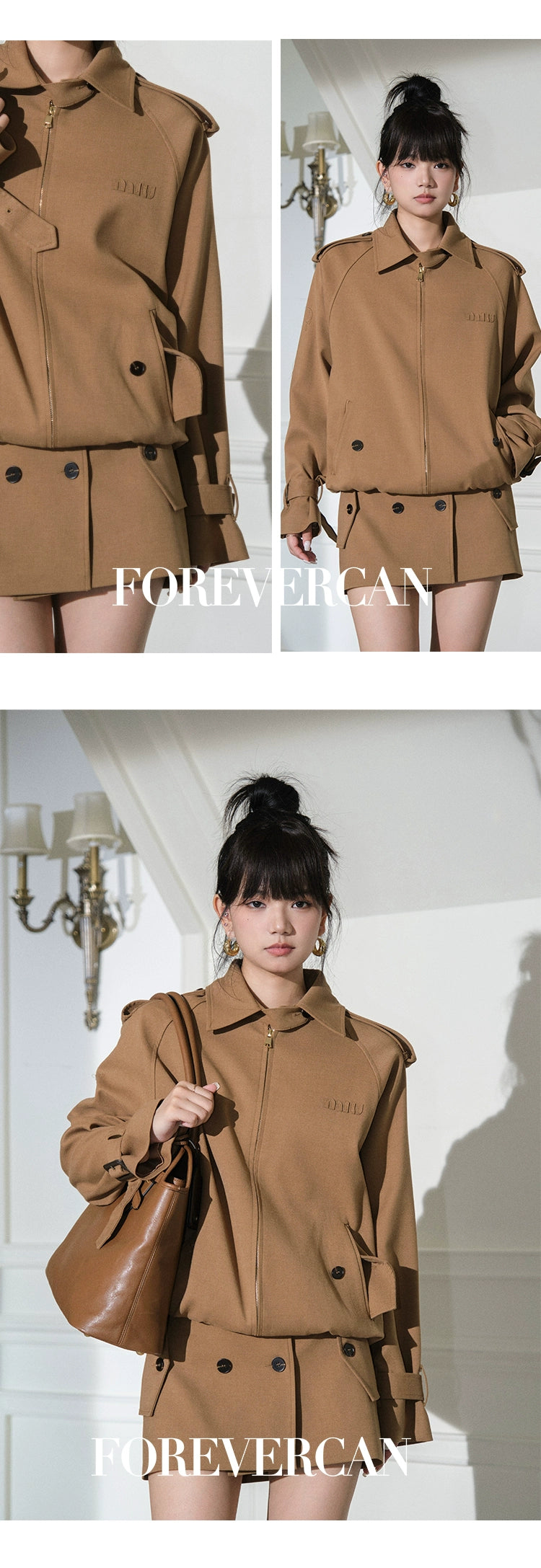 フォーエバーカン レディース 2024 ニューベルリン ウィークエンド m!u24S レトロ ラペル ジャケット ジャケット + スカート