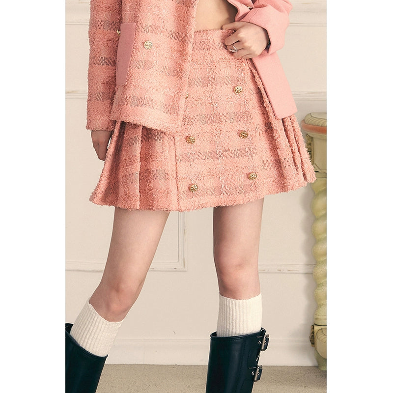 Splicing Tweed Small Fragrance Pleated Skirt