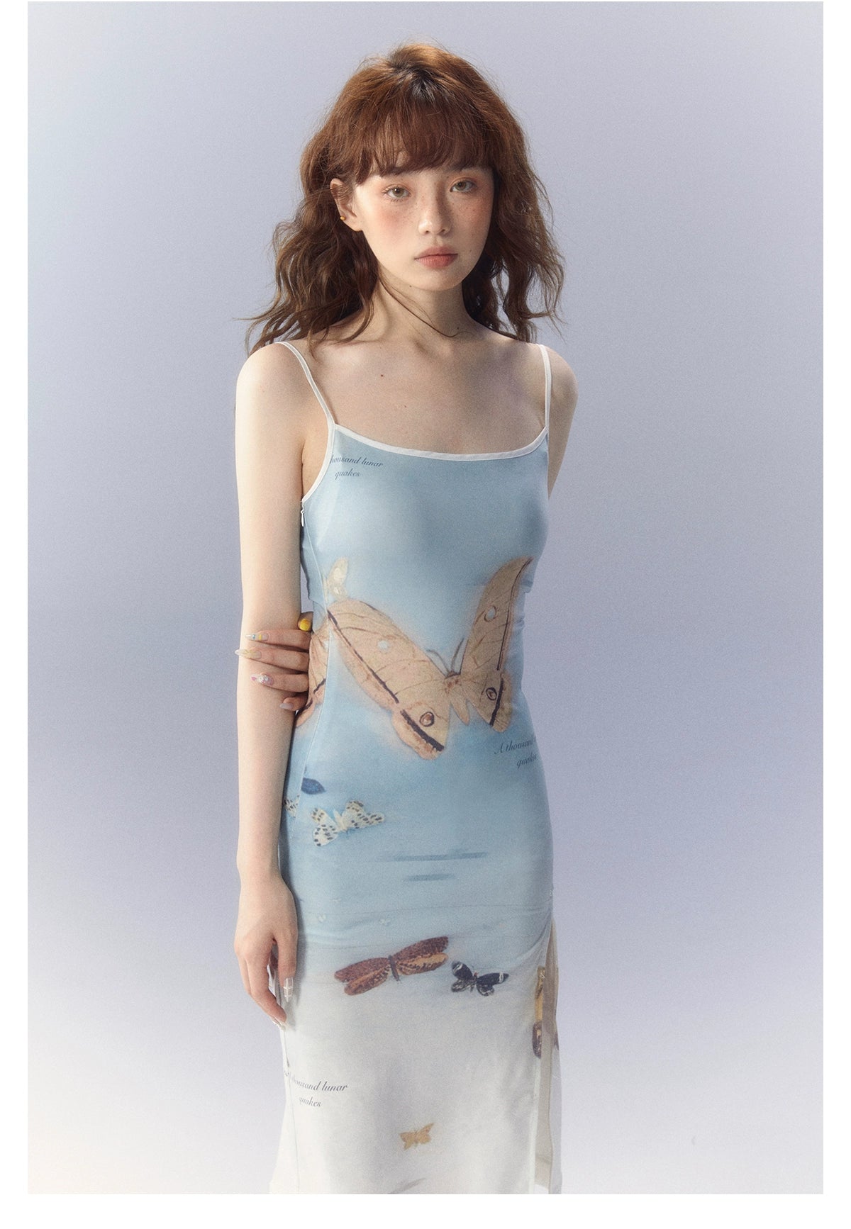 [スポット] サンセットパークサンセットパークオリジナルグラデーションバタフライプリントニットスリップワンピースドレス