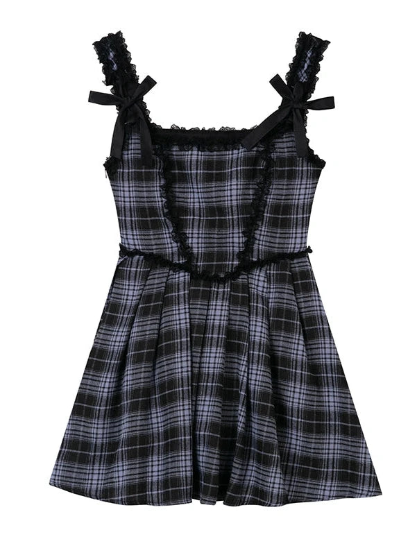 Vintage Plaid Lace Slip Dress