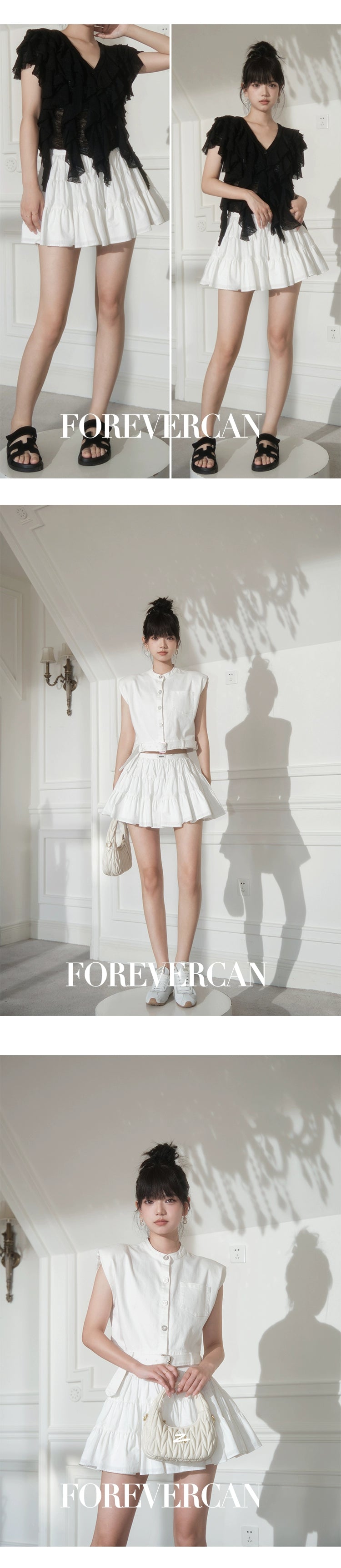 フォーエバーカン レディース サマー 2024 新作 「クリームホワイト」縦型カット ケーキスカート キュロット