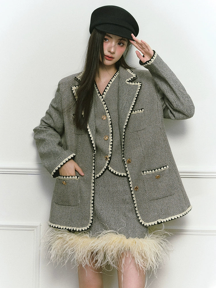 Shell Embroidery Tweed Winter Luxury Skirt