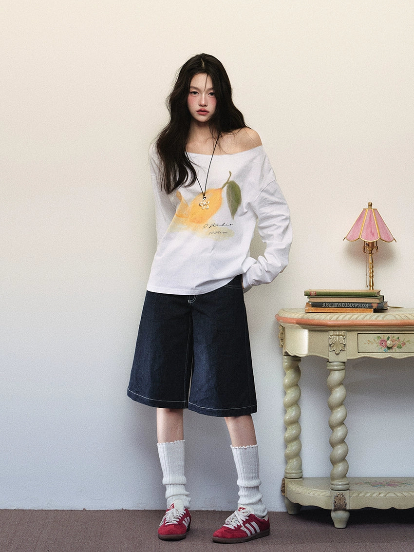 White Boatneck Loose Base Layer Tops