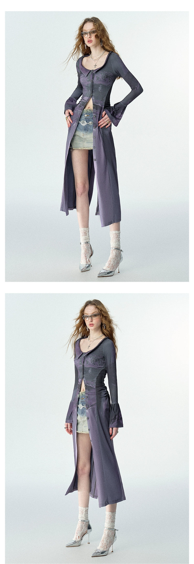 [スポット] アキバ「now」オリジナルボディプリントスリムフィット長袖シャツで、大きめのオープンカラー