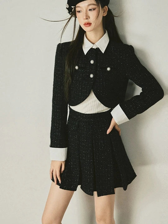 Tweed Small Fragrance Suit Pearl Buckle Short Skirt