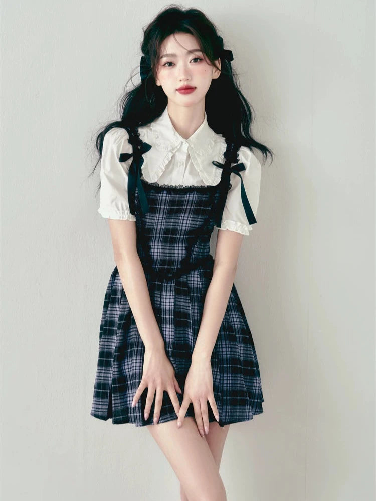 Vintage Plaid Lace Slip Dress