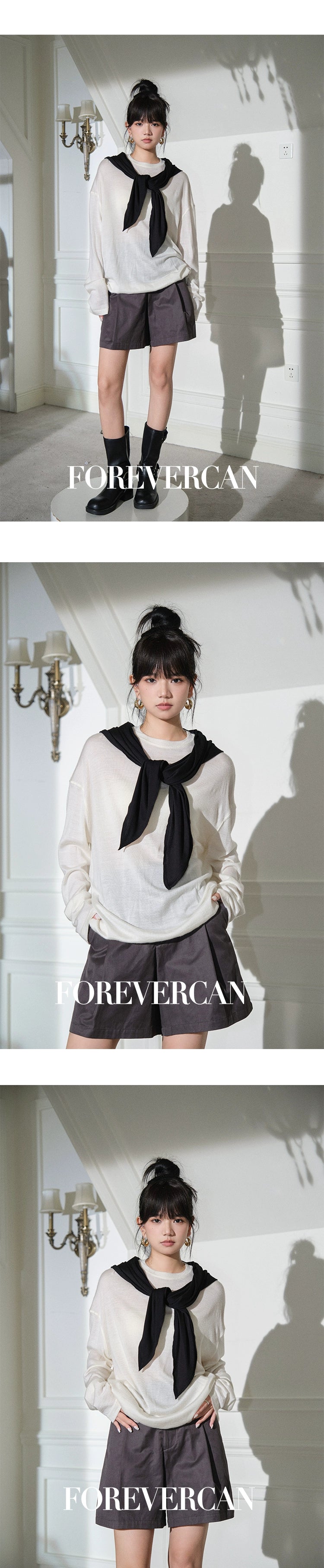 フォーエバーカン レディース 2024 ニュー シティ ウォーク ミニマリストで用途の広いメリノウール ニット長袖トップス