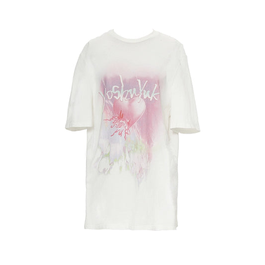 YOSHUYUKI「バーストスウィートハート」オリジナルピンクハートプリントオーバーサイズTシャツカジュアル半袖トップス