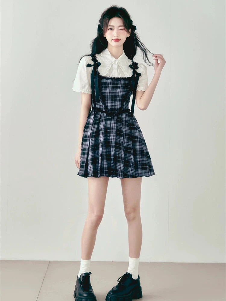 Vintage Plaid Lace Slip Dress