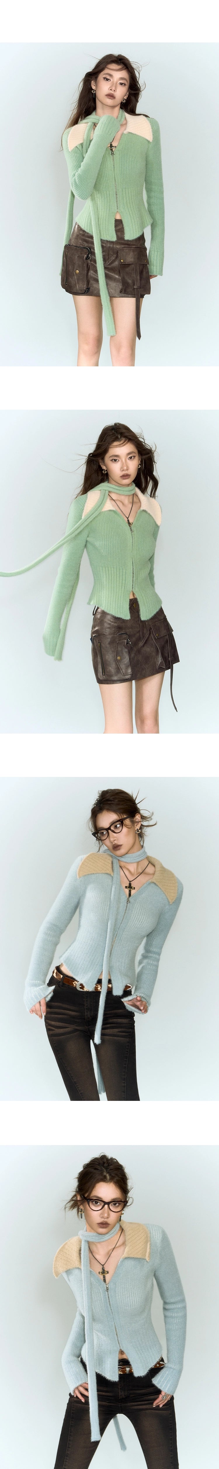 [スポット] OfAkiva「リードウルフ」コントラストピットストリップニットレディースウィンター長袖Vネック