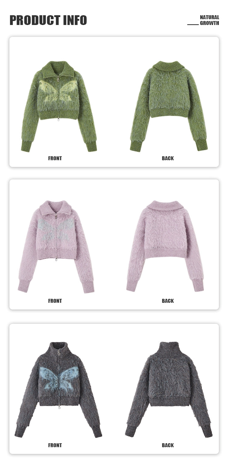 [スポット] OfAkiva「幻想を待ちながら」フープヤーンバタフライタートルネックニットショートコート冬季女性用