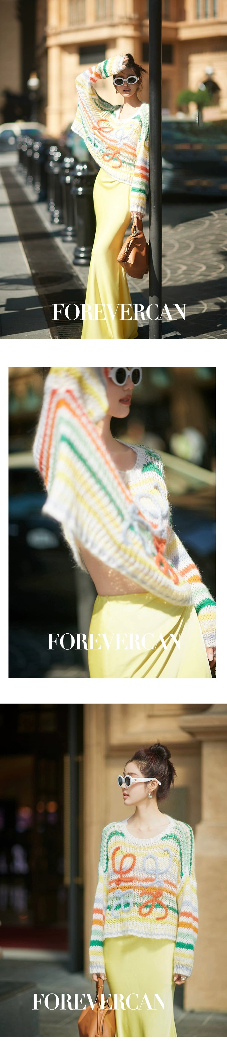 フォーエバーカンレディース春新しいレインボーパレットトップ気質有名人スタイル手作り多用途ニットウェア