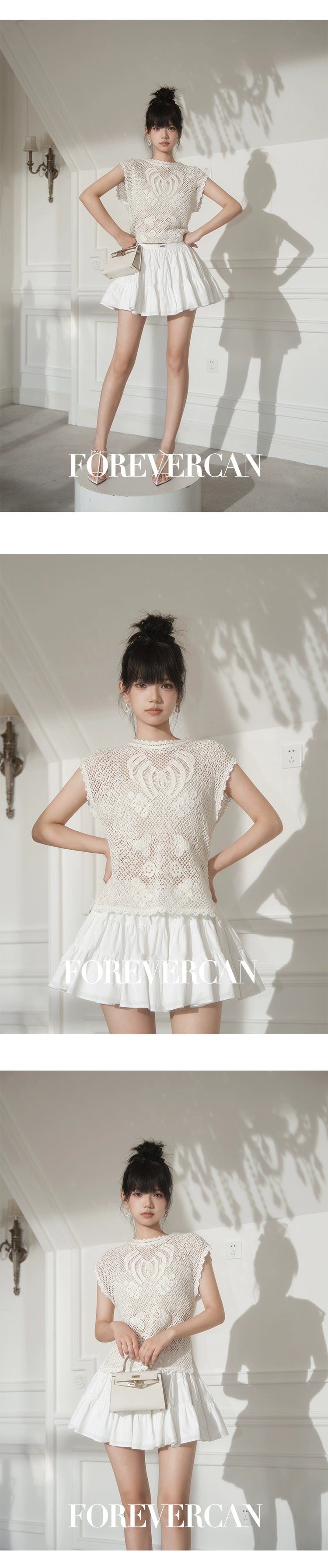 フォーエバーカン レディース サマー 2024 新作 「クリームホワイト」縦型カット ケーキスカート キュロット