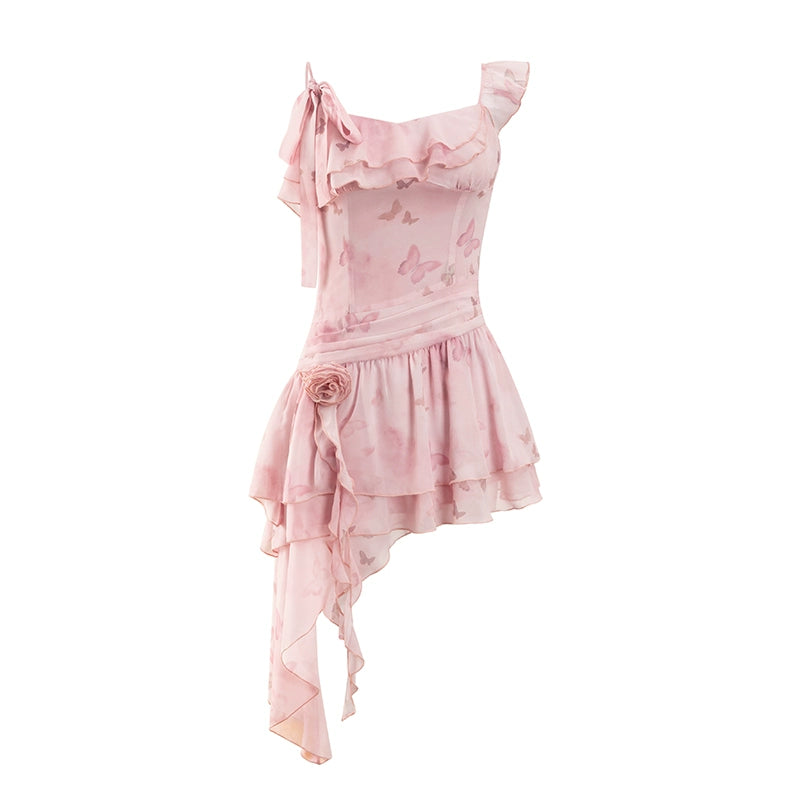 サンセットパーク「ピンクバタフライドリームス」不規則なサンドレスプレフォールベースストリーマードレス