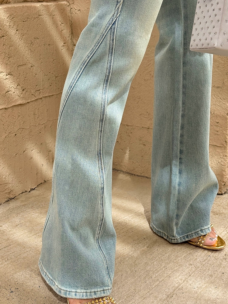 Xiaoliweiフレアストレートレッグワイドレッグジーンズ、夏の細いデザイン、レトロなスリムパンツ