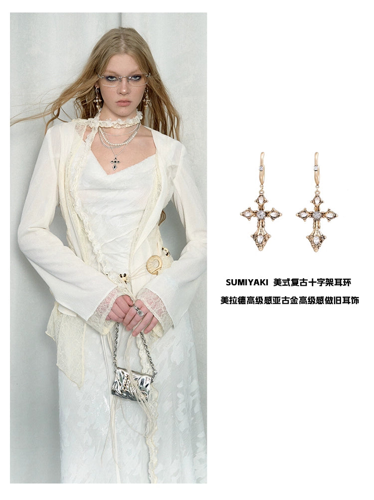 [スポット] OfAkiva「Daylight」わびさびレースパッチワークフェイクツーピースブレザー