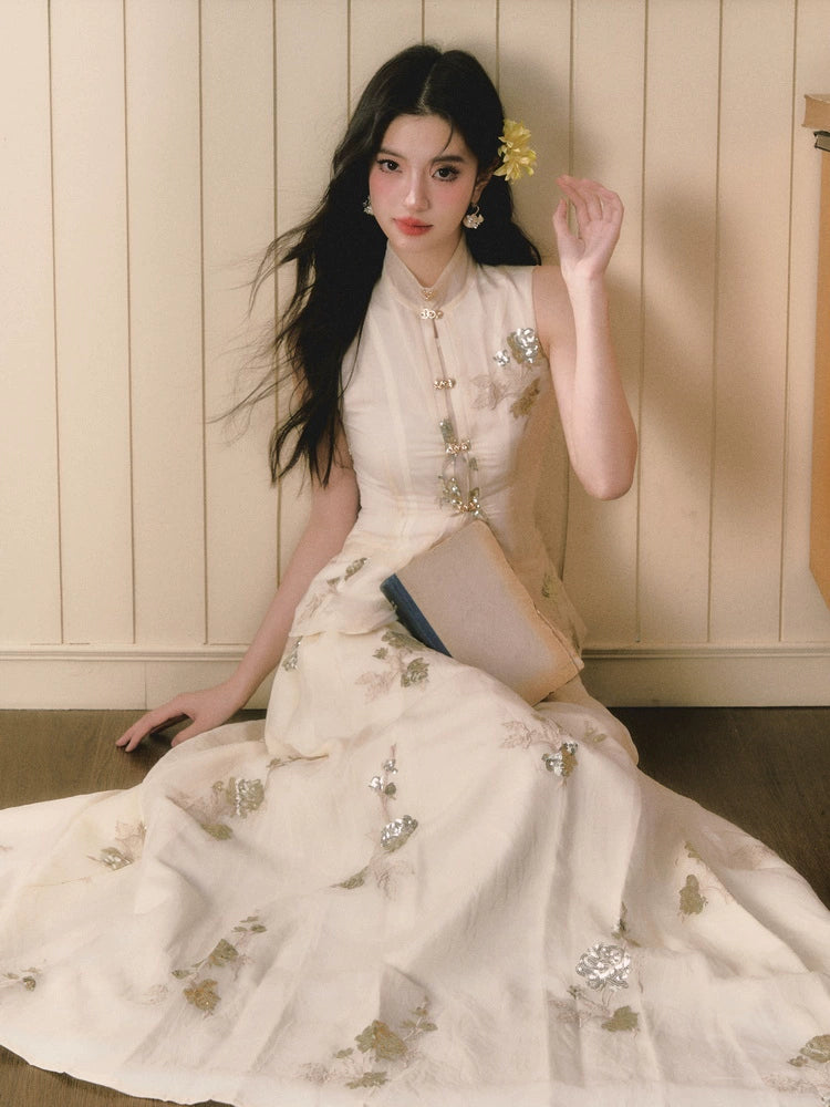 Sequined Embroidered Chinese Stand Collar Tops