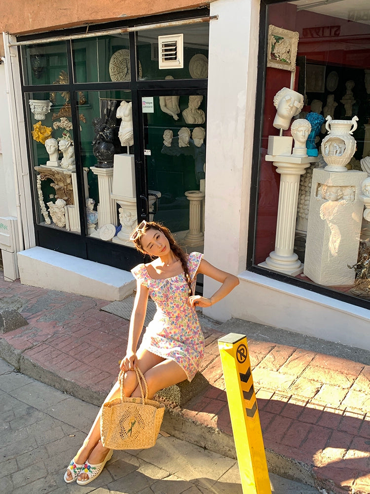 シャオリノースリーブAライン花柄ドレス2024新しい夏のドーパミン小さな男超格好良い人形ドレス