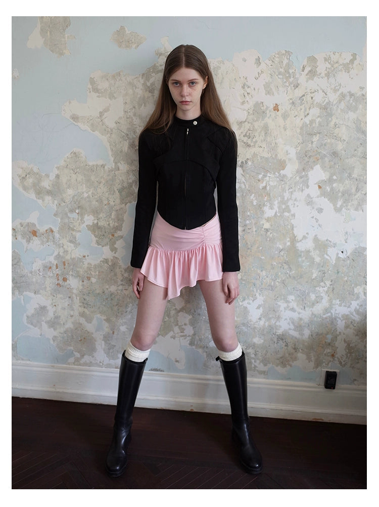 SansFrontieres「Barbie Pink Skirt」ピンクピンチプリーツアシンメトリースカート