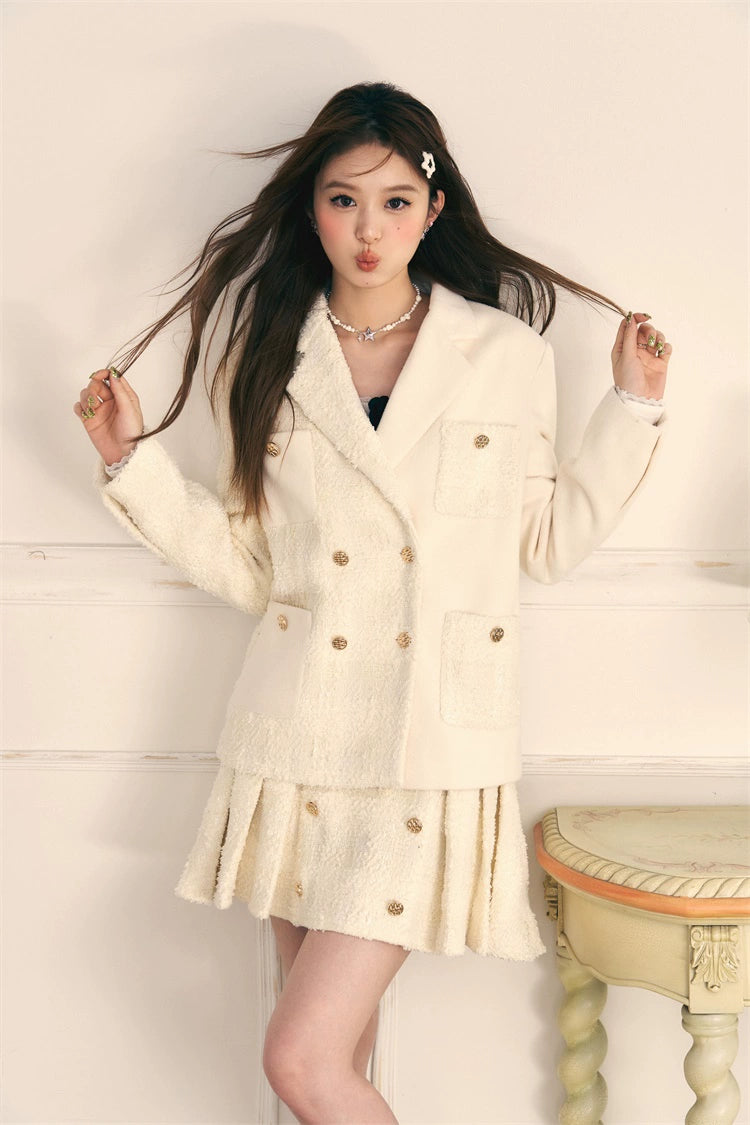 Splicing Tweed Small Fragrance Pleated Skirt