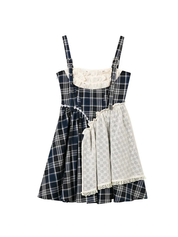 Vintage Check Stitch Slip Luxury Lace College Dress