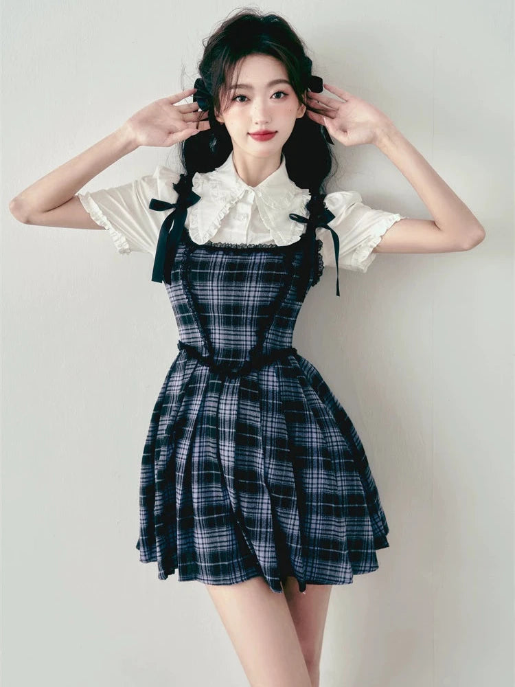 Vintage Plaid Lace Slip Dress