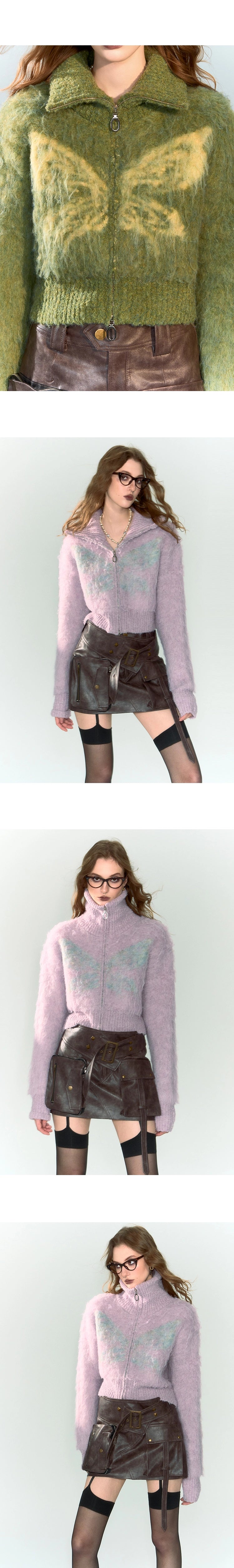 [スポット] OfAkiva「幻想を待ちながら」フープヤーンバタフライタートルネックニットショートコート冬季女性用