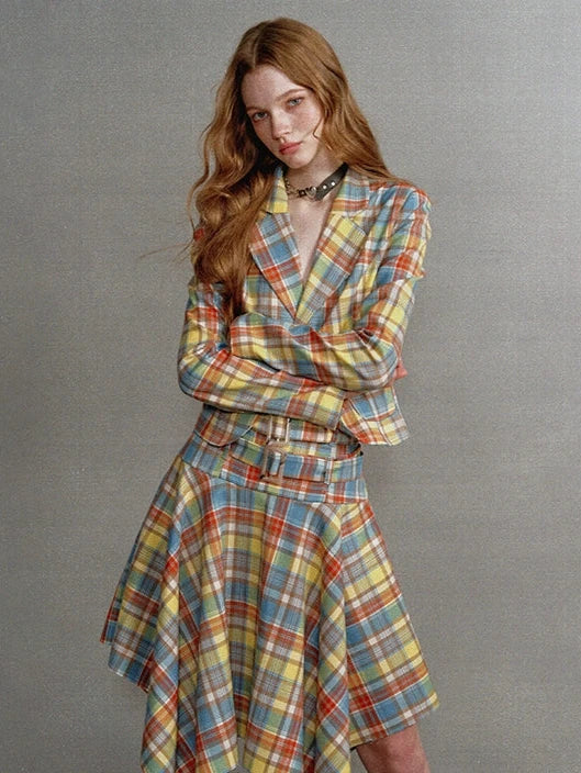 Vintage Yellow and Blue Check Blazer