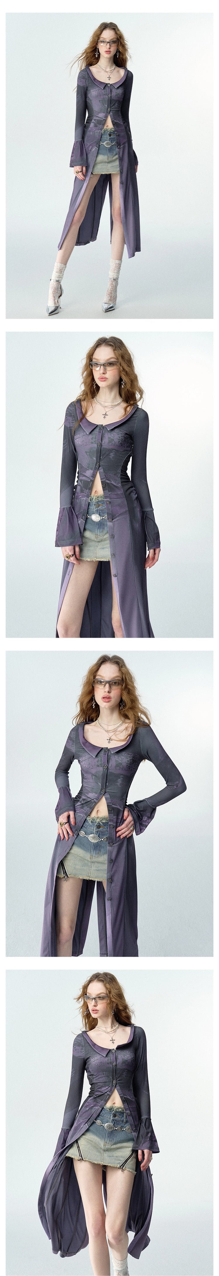 [スポット] アキバ「now」オリジナルボディプリントスリムフィット長袖シャツで、大きめのオープンカラー