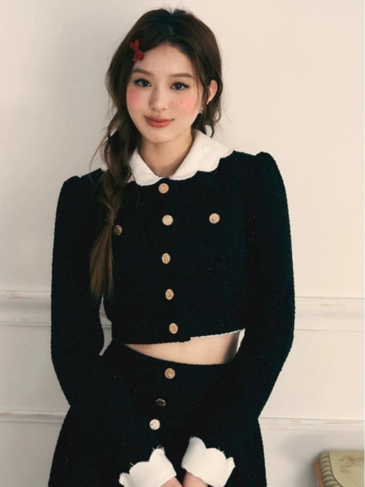 Small Fragrance Suit Gold Button Short Jacket